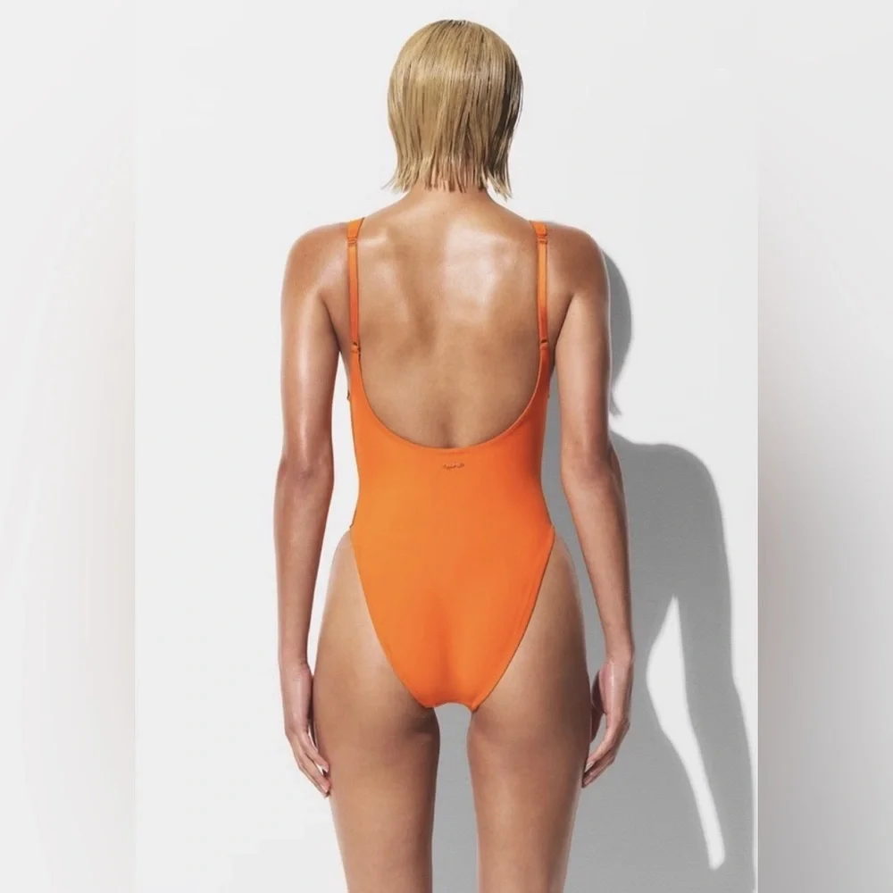 SKIMS® SIGNATURE SWIM SCOOP NECK ONE PIECE SWIMSUIT - TANGERINE ORANGE - L